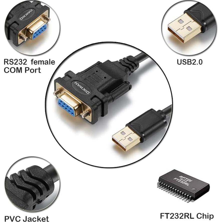 Adaptador USB a RS232 DB9 Femenino OIKWAN 1.83m