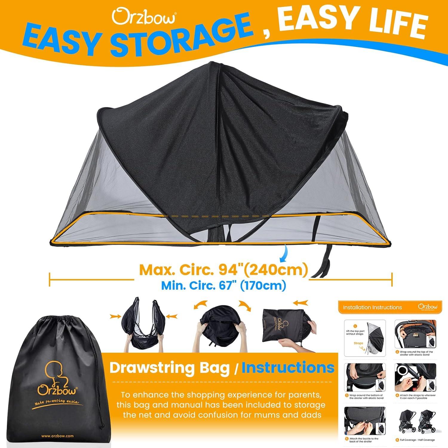 Red de Mosquito Orzbow 2 en 1 con Sombra Solar UPF50+ - Negro