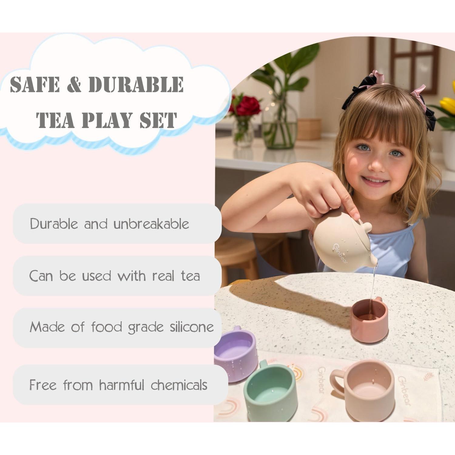 Juego de Té de Silicona Ginbear para Niños 12-60 Meses