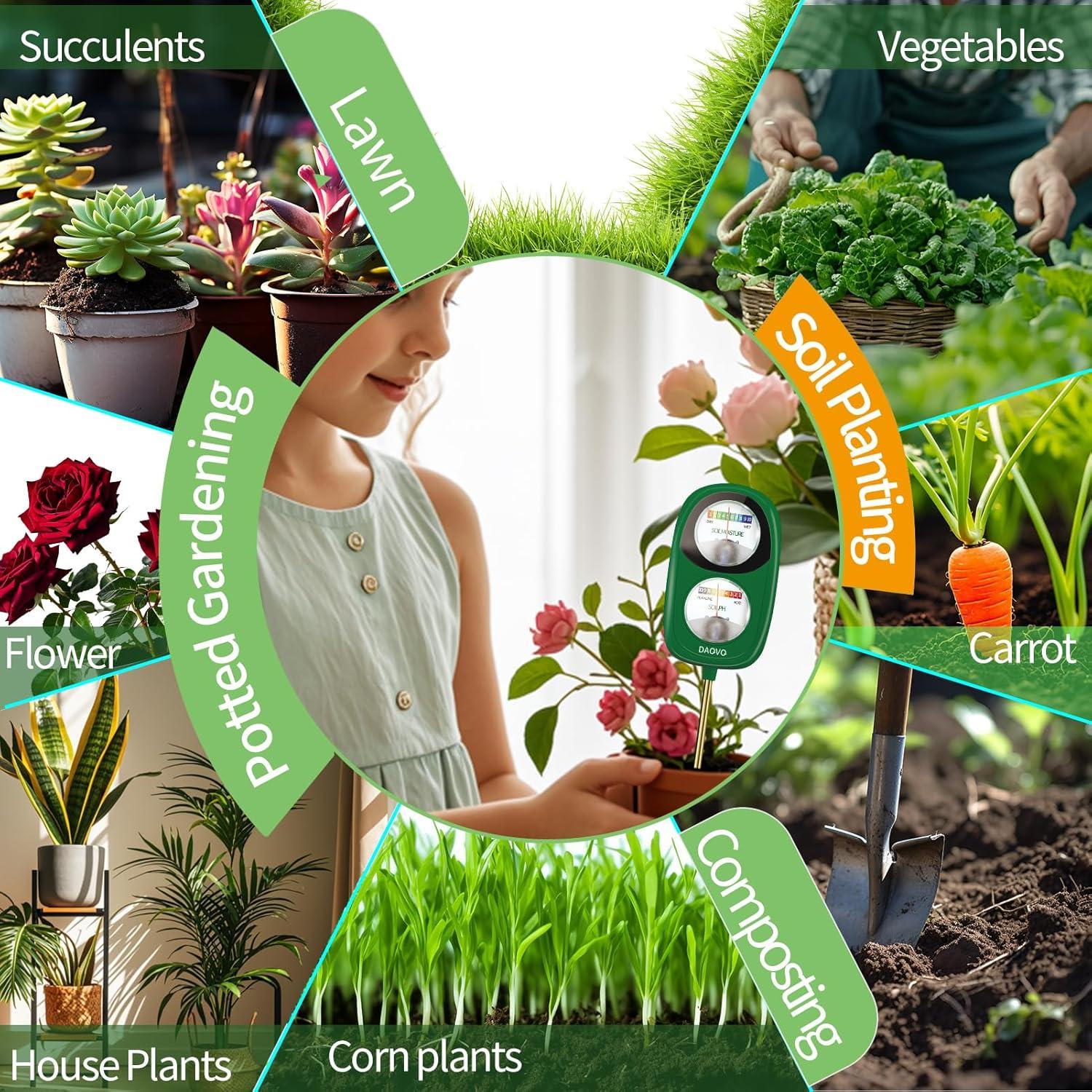 Medidor de Humedad y pH del Suelo DAQVQ 2-en-1 Sin Batería
