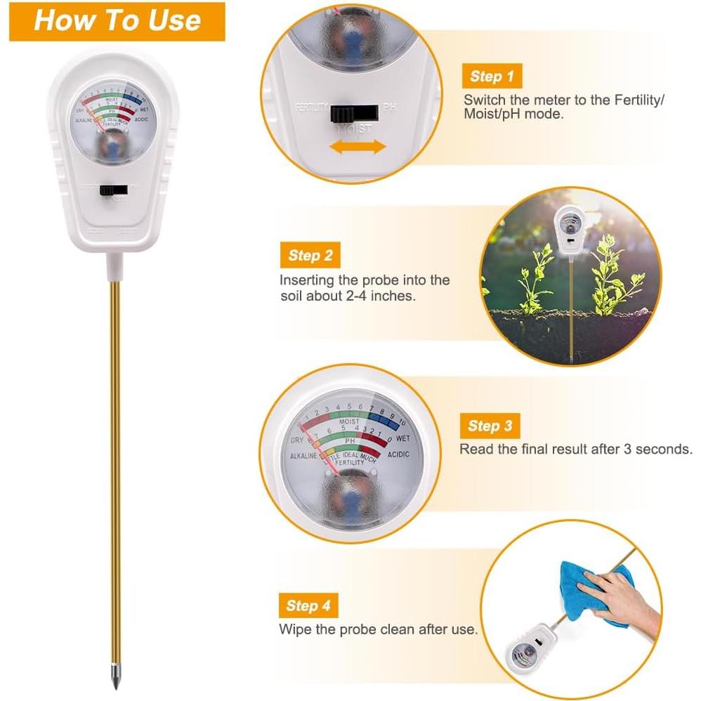 Kit de Prueba de Suelo 3 en 1 Medidor de Humedad pH Fertilidad