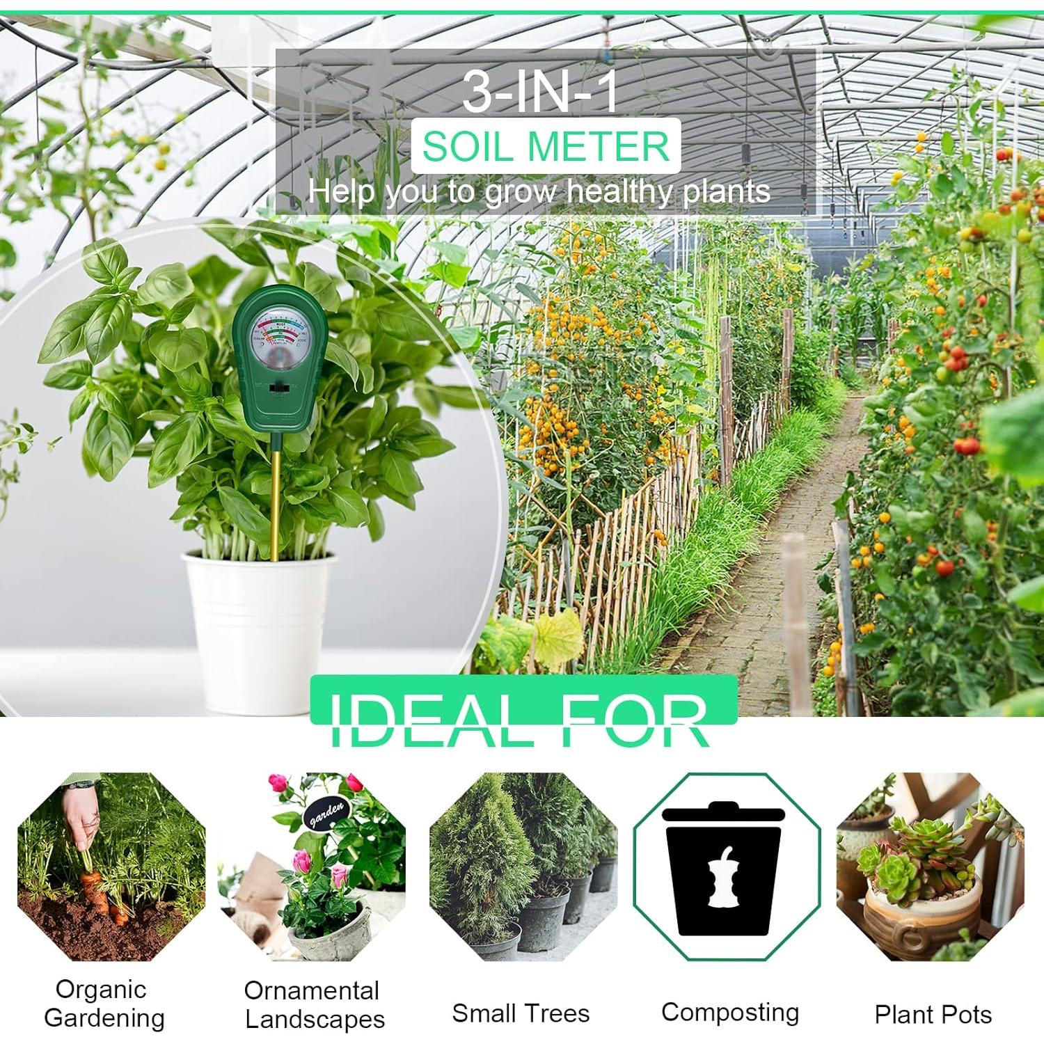 Kit de Prueba de Suelo 3 en 1 - Medidor de Humedad, pH y Fertilidad