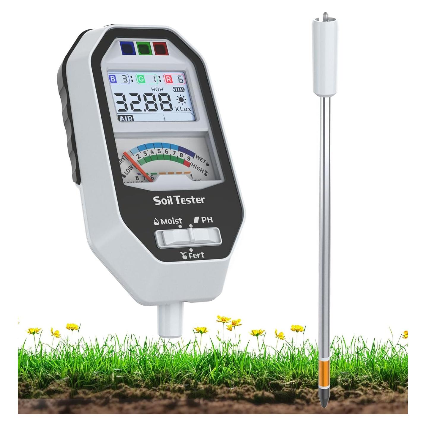 Medidor de Humedad y pH del Suelo 7-en-1 RYJNM con Pantalla LCD