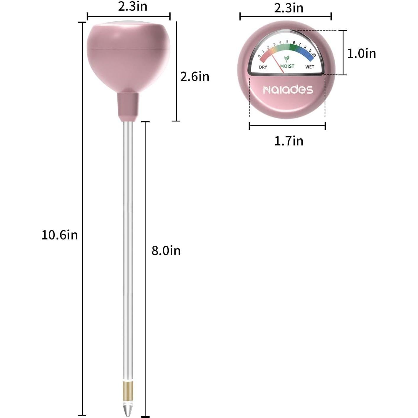 Medidor de Humedad del Suelo Naiades Oro Rosa 26.9 cm Sin Baterías