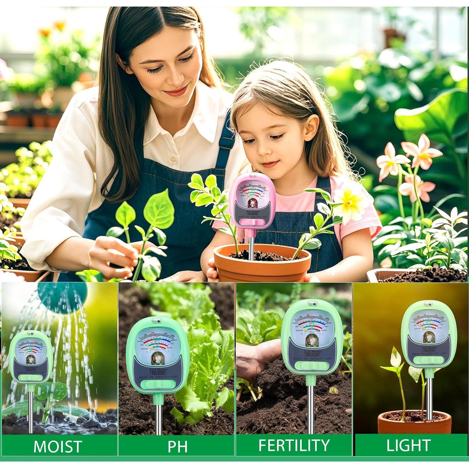 Kit de Prueba de Suelo 4-en-1 HSLGOVE - Medidor de pH, Humedad y Luz