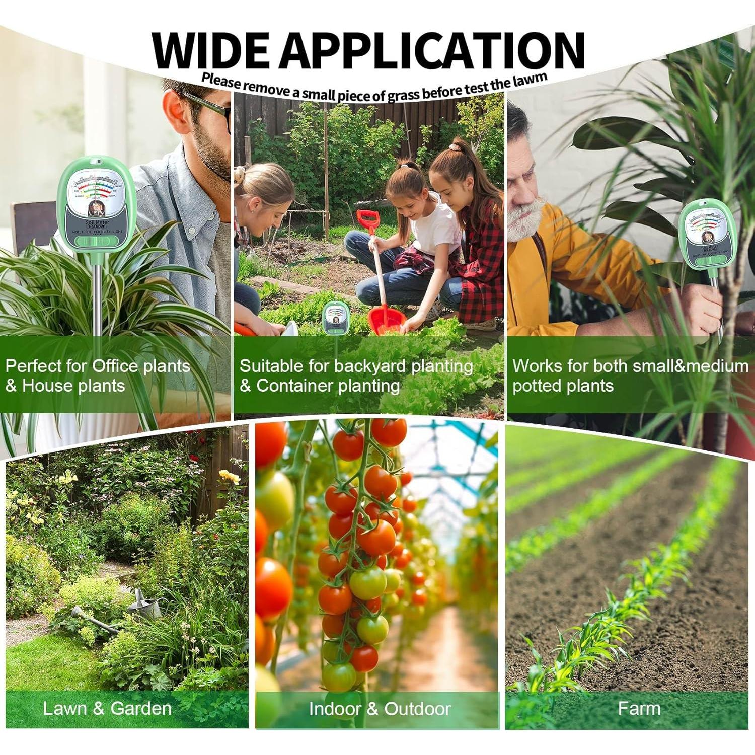 Kit de Prueba de Suelo 4-en-1 HSLGOVE - Medidor de pH, Humedad y Luz
