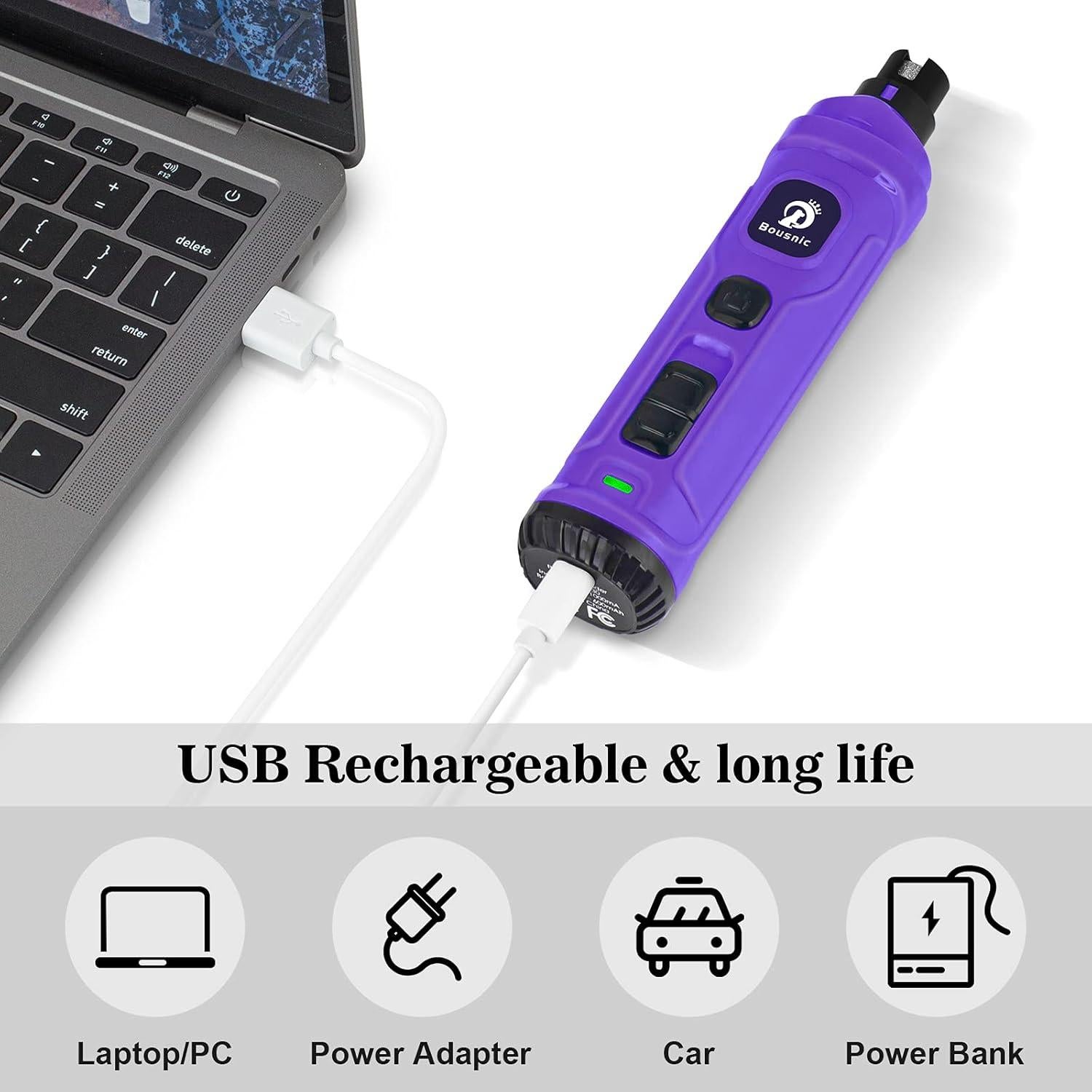 Molinillo de Uñas Eléctrico Bousnic con 2 Luces LED - Silencioso y Potente