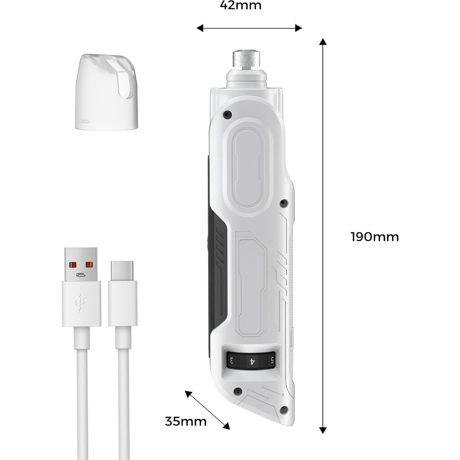 Molinillo de Uñas PAPIFEED Blanco - Cortador Ajustable 6 Velocidades