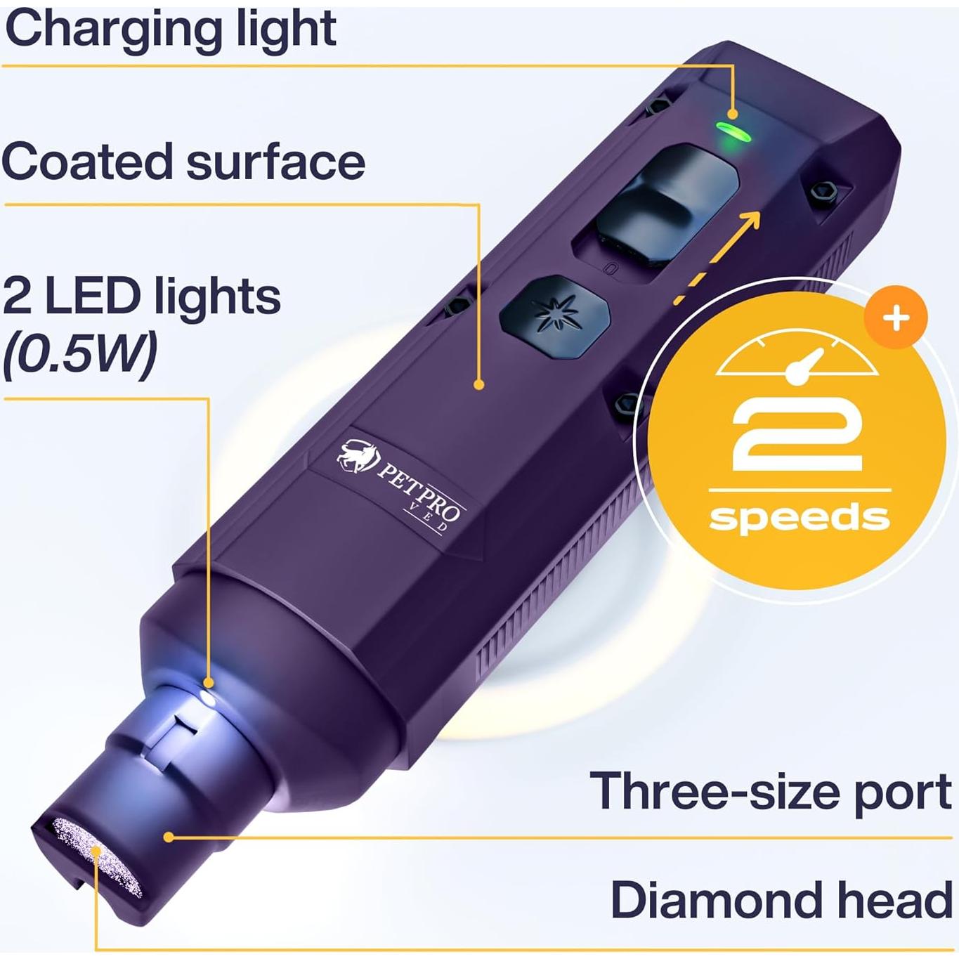 Lijadora de Uñas Eléctrica PetProved para Perros y Gatos - Púrpura