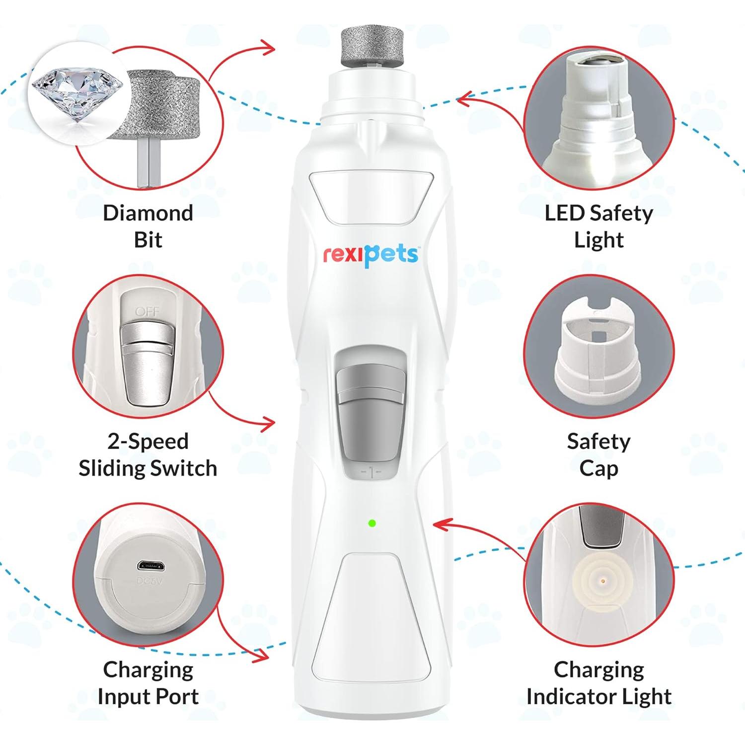 Molino de Uñas Eléctrico REXIPETS - Cortador Recargable para Mascotas