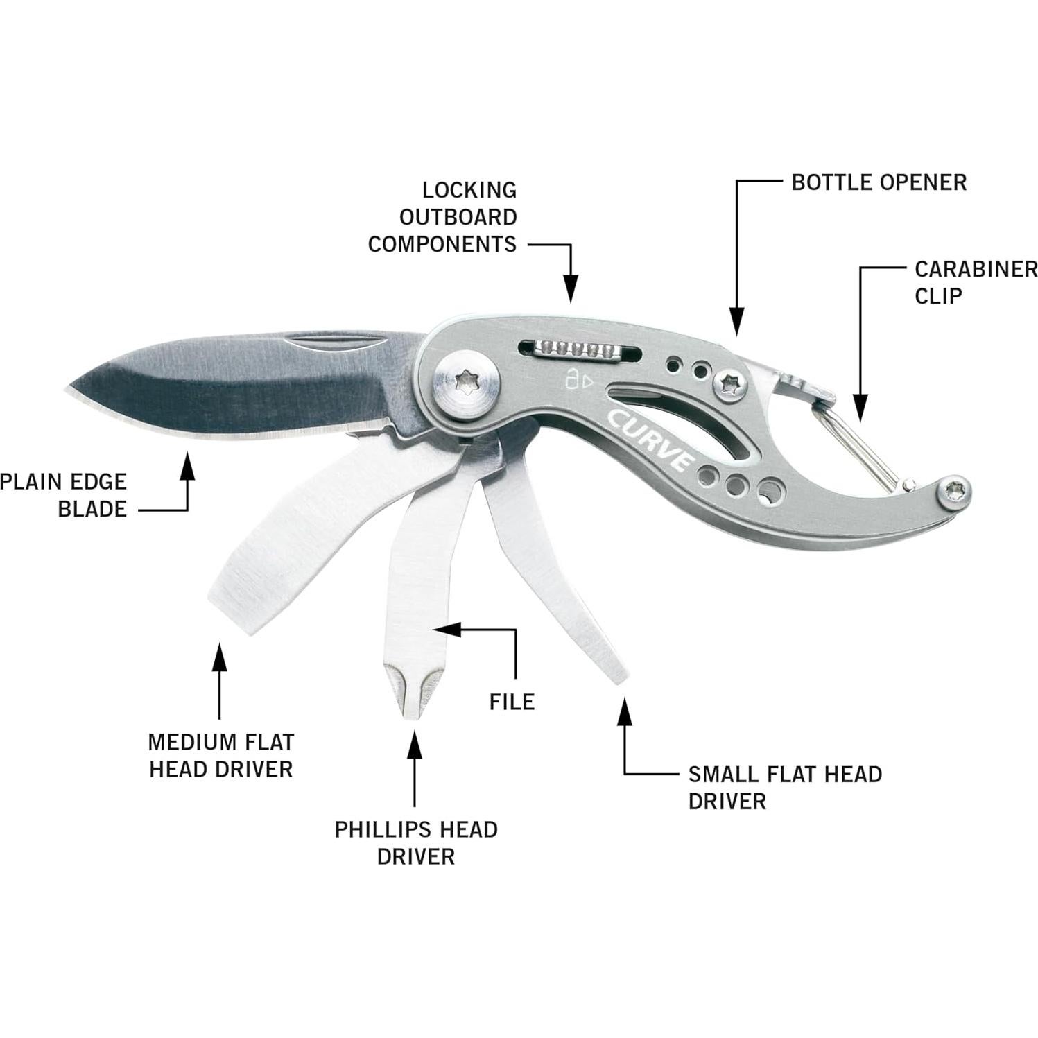 Gerber Gear Curve 6-en-1 Multitool Cuchillo Llavero Gris