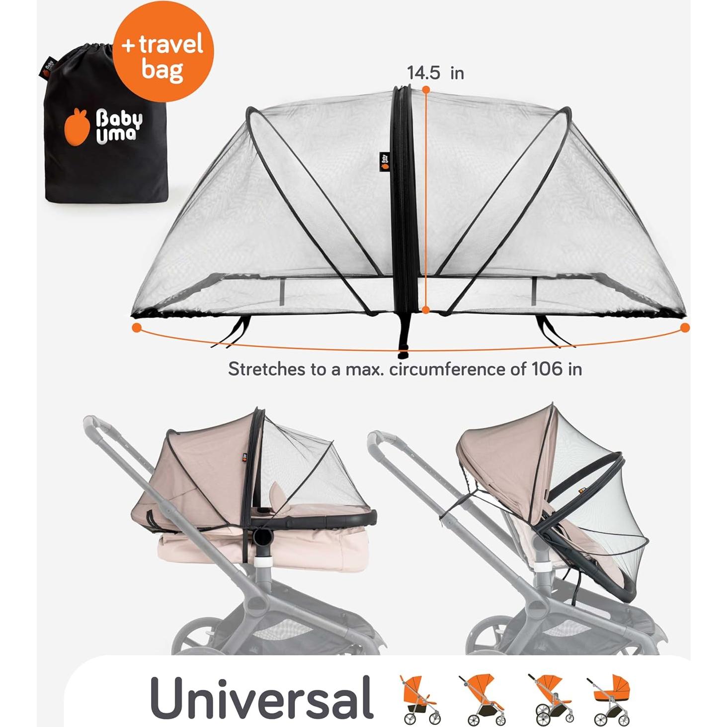 Funda para Mosquitos de Cochecito Baby Uma - Universal, Negra