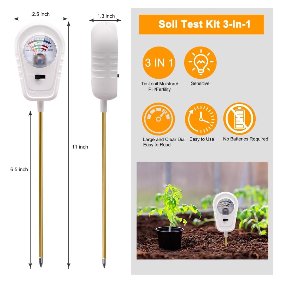 Kit de Prueba de Suelo 3-en-1 Aenncci - Medidor de Humedad, pH y Fertilidad