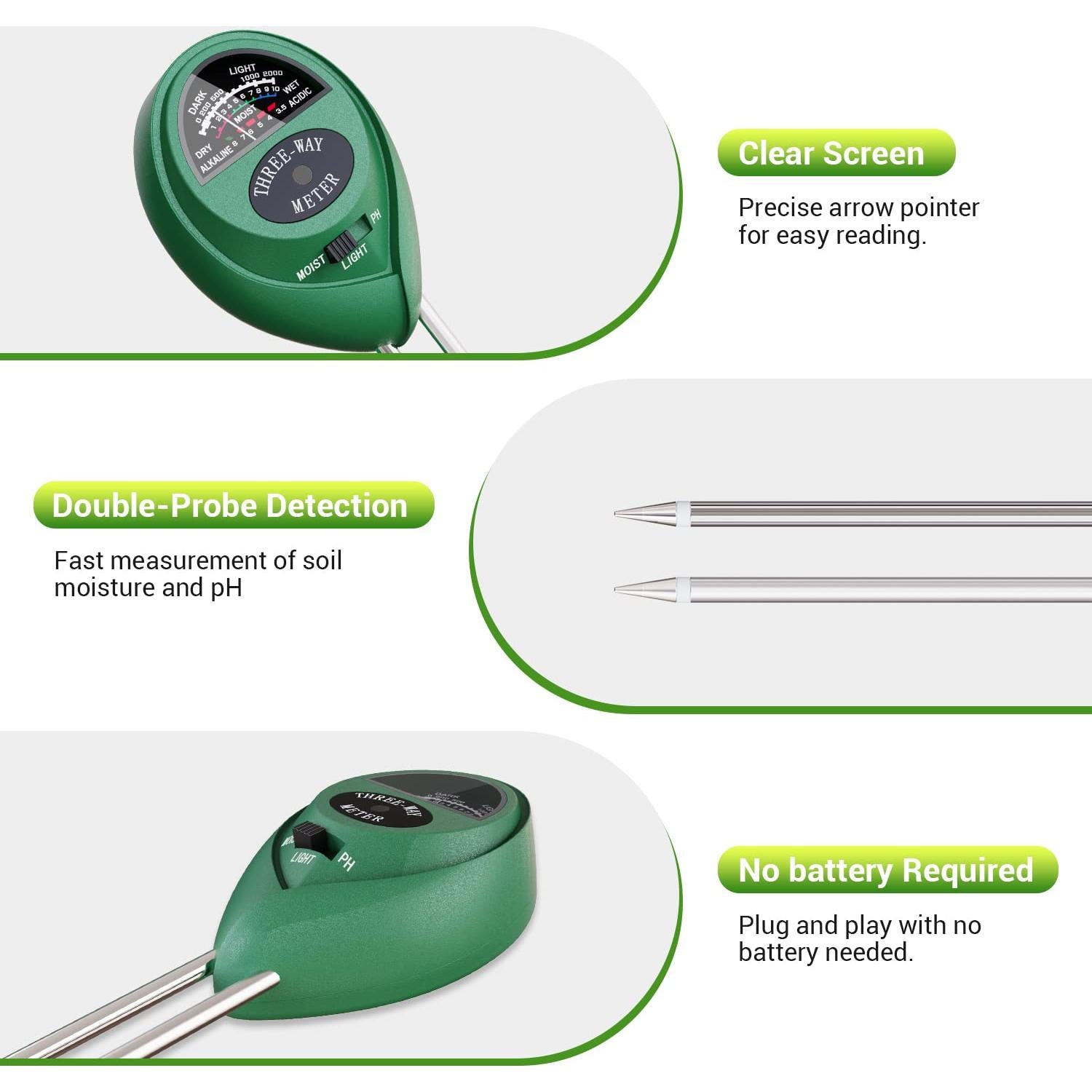 Medidor de Humedad 3 en 1 Dr.meter para Suelo y Luz