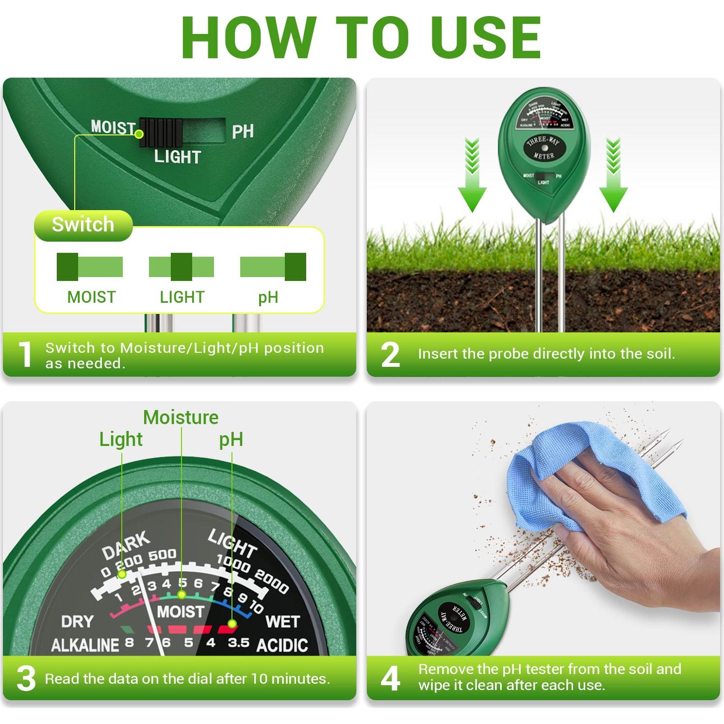 Medidor de Humedad 3 en 1 Dr.meter para Suelo y Luz