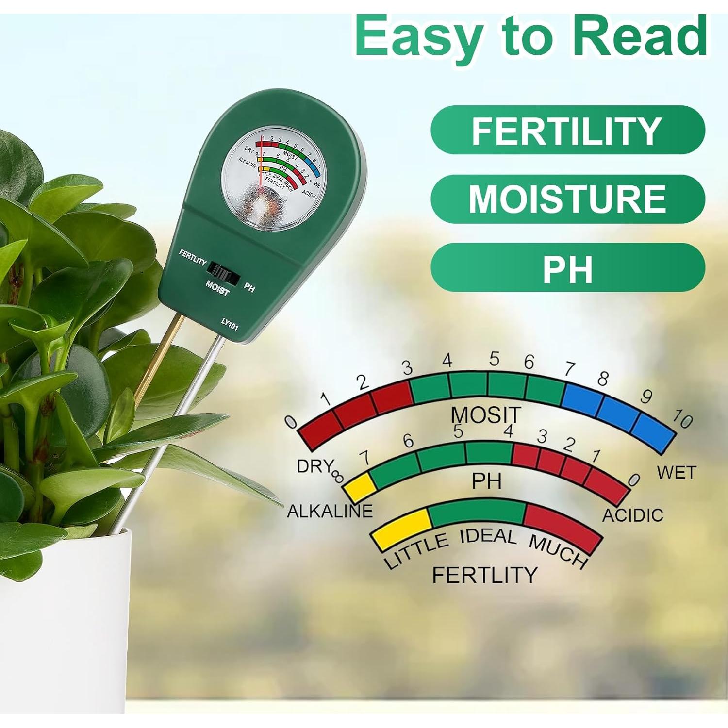 Medidor de Suelo Adoric 3-en-1 PH Humedad Fertilidad
