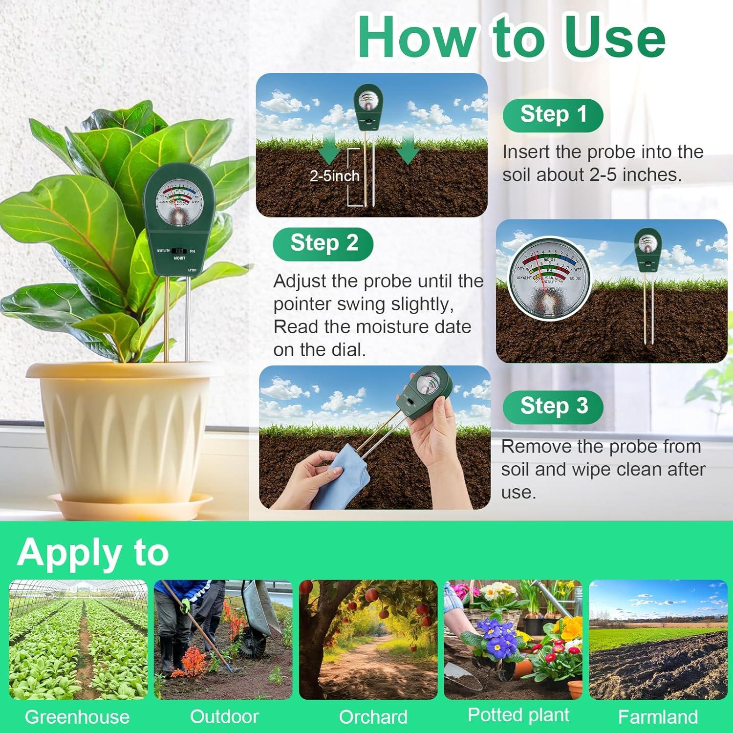 Medidor de Suelo Adoric 3-en-1 PH Humedad Fertilidad