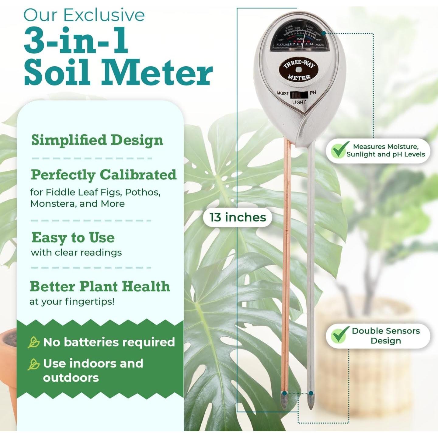 Medidor de Suelo 3-en-1 Centro de Recursos para Plantas