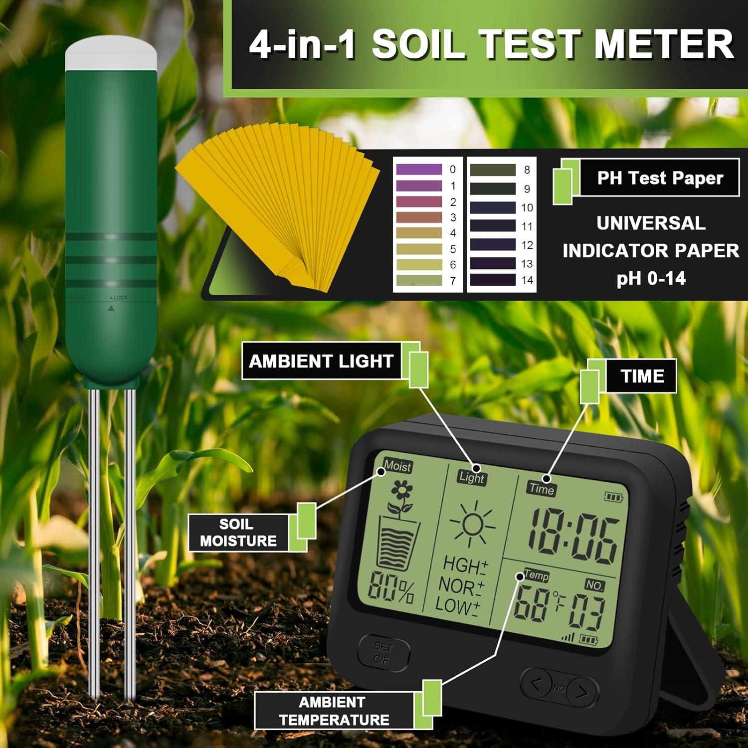 Medidor de Humedad del Suelo Inalámbrico KITHOUSE 4-en-1 LCD