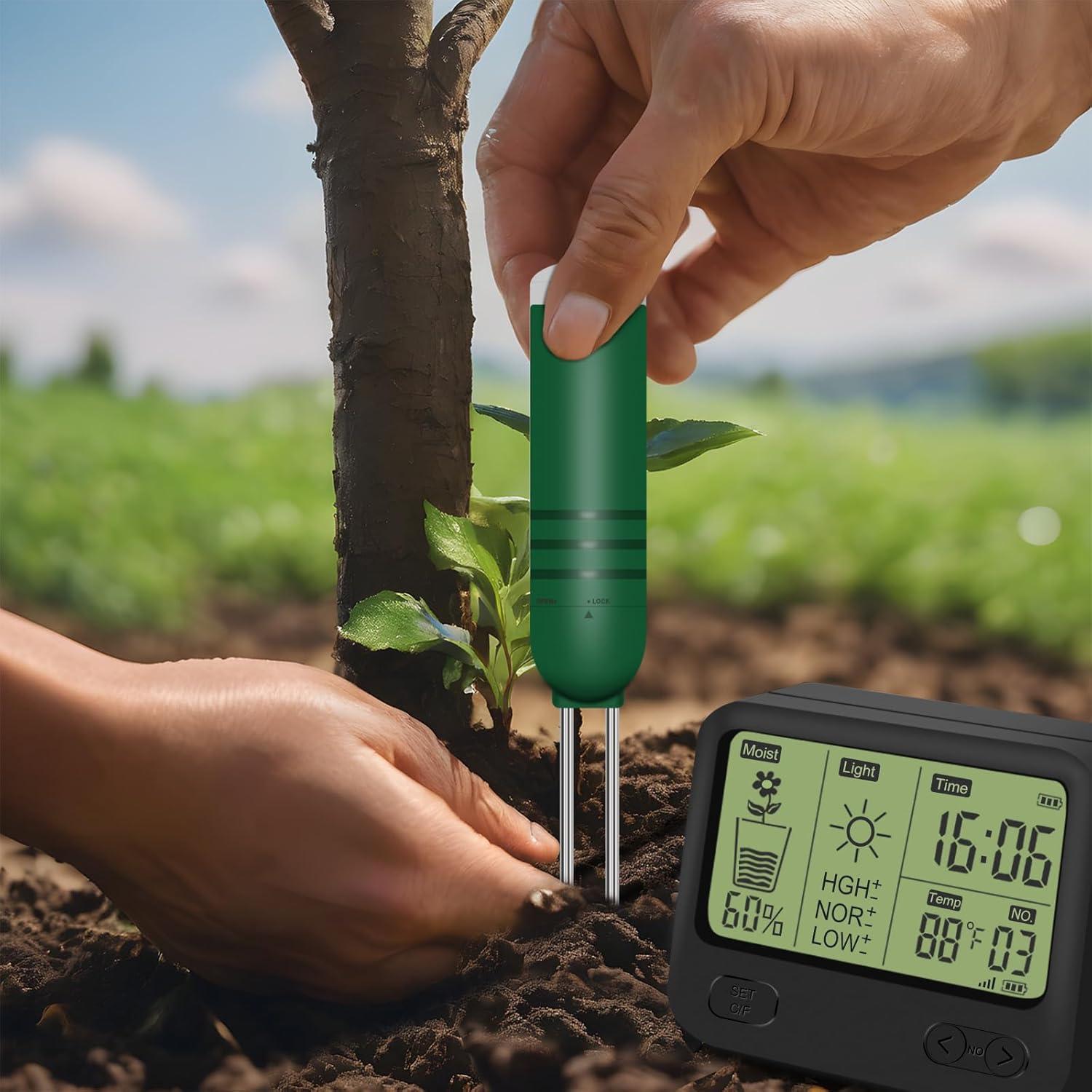 Medidor de Humedad del Suelo Inalámbrico KITHOUSE 4-en-1 LCD