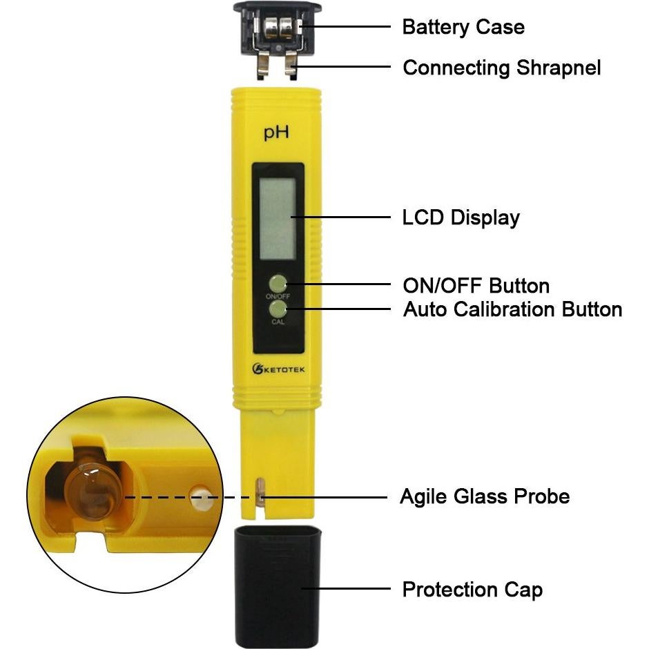 Medidor de pH Digital KETOTEK KT-3 con ATC, 0-16 pH