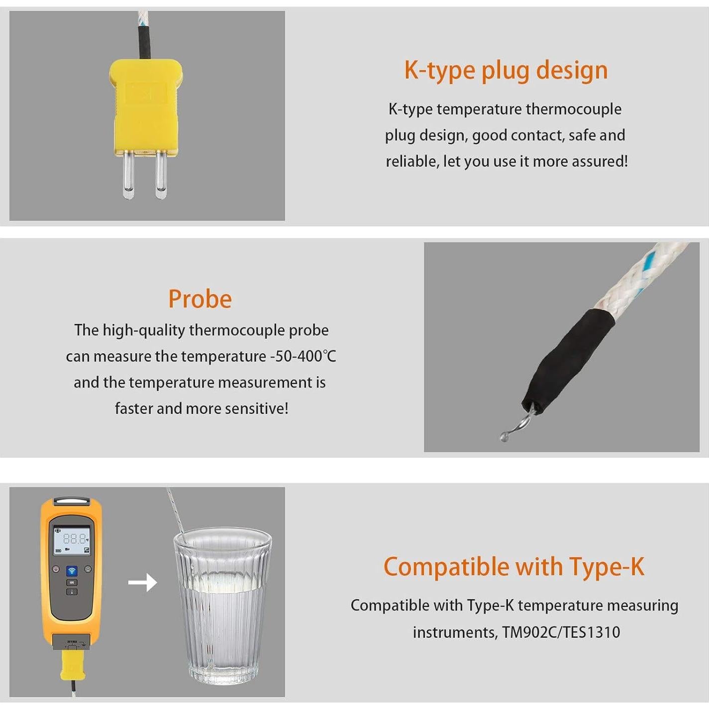 5 Sensores de Sonda Termopar Tipo K Weewooday 3m -50 a 400°C
