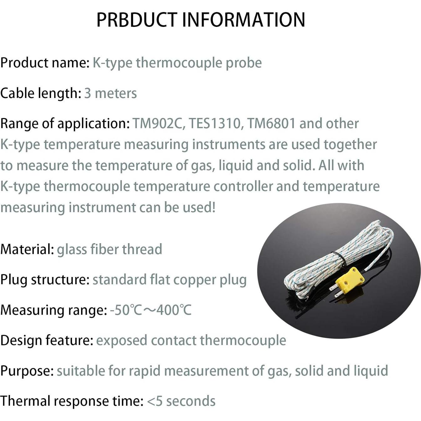 5 Sensores de Sonda Termopar Tipo K Weewooday 3m -50 a 400°C