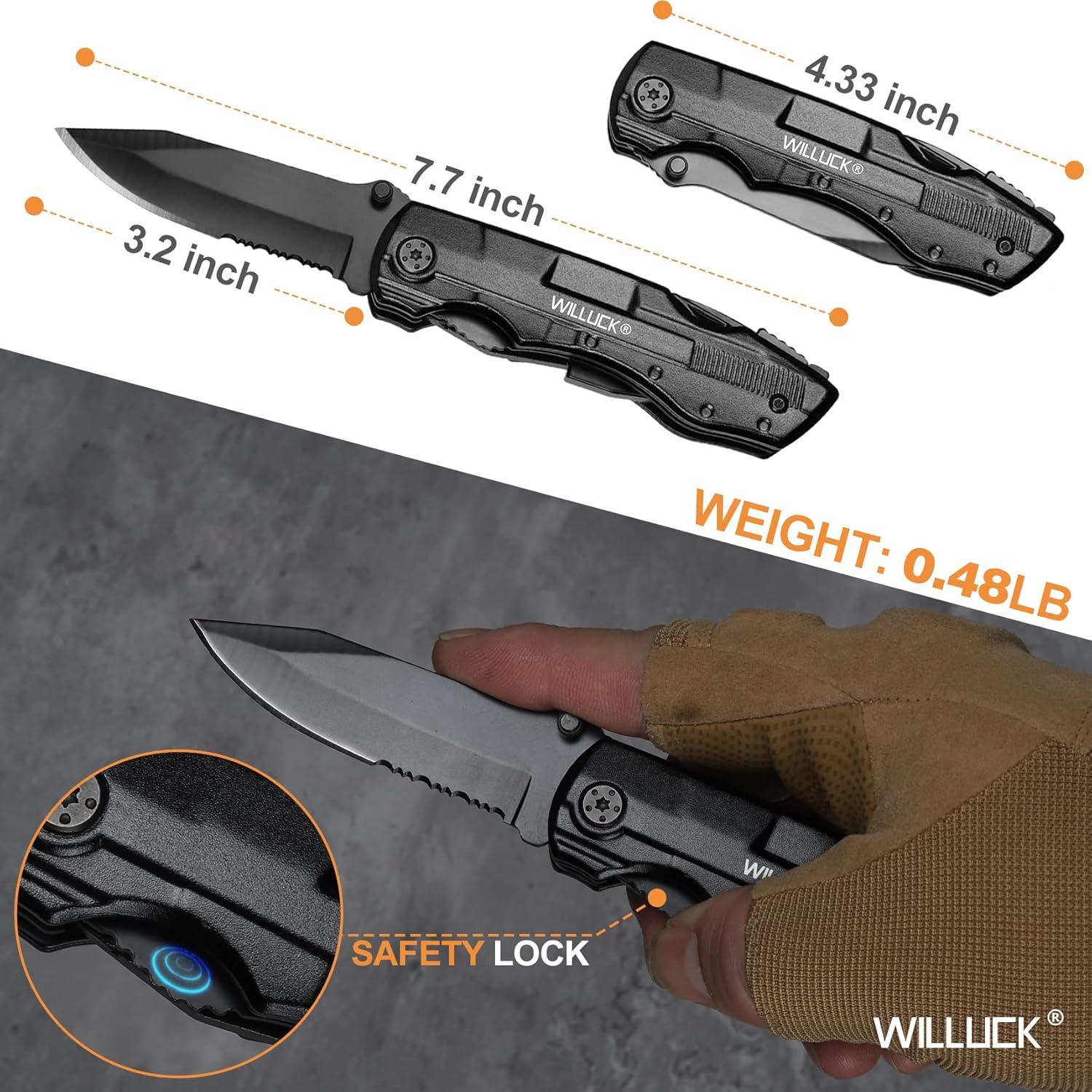 Cuchillo Multitool WILLUCK 9 en 1 para Camping y Emergencias