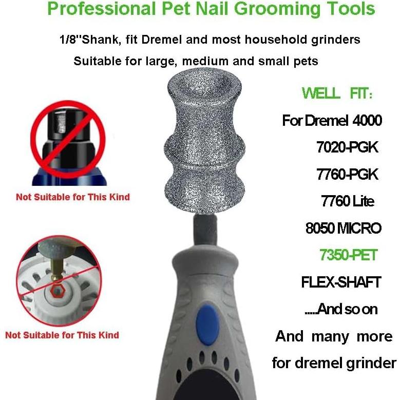 Cabezas de Repuesto para Amoladora de Uñas de Perro Fit Dremel - Punta de Diamante Indolora