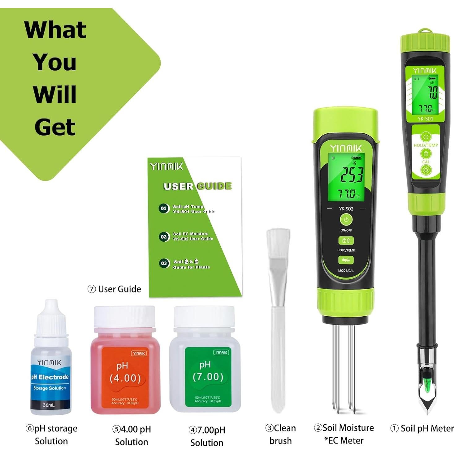 Medidor Digital de pH y Humedad YINMIK 4 en 1 para Suelo