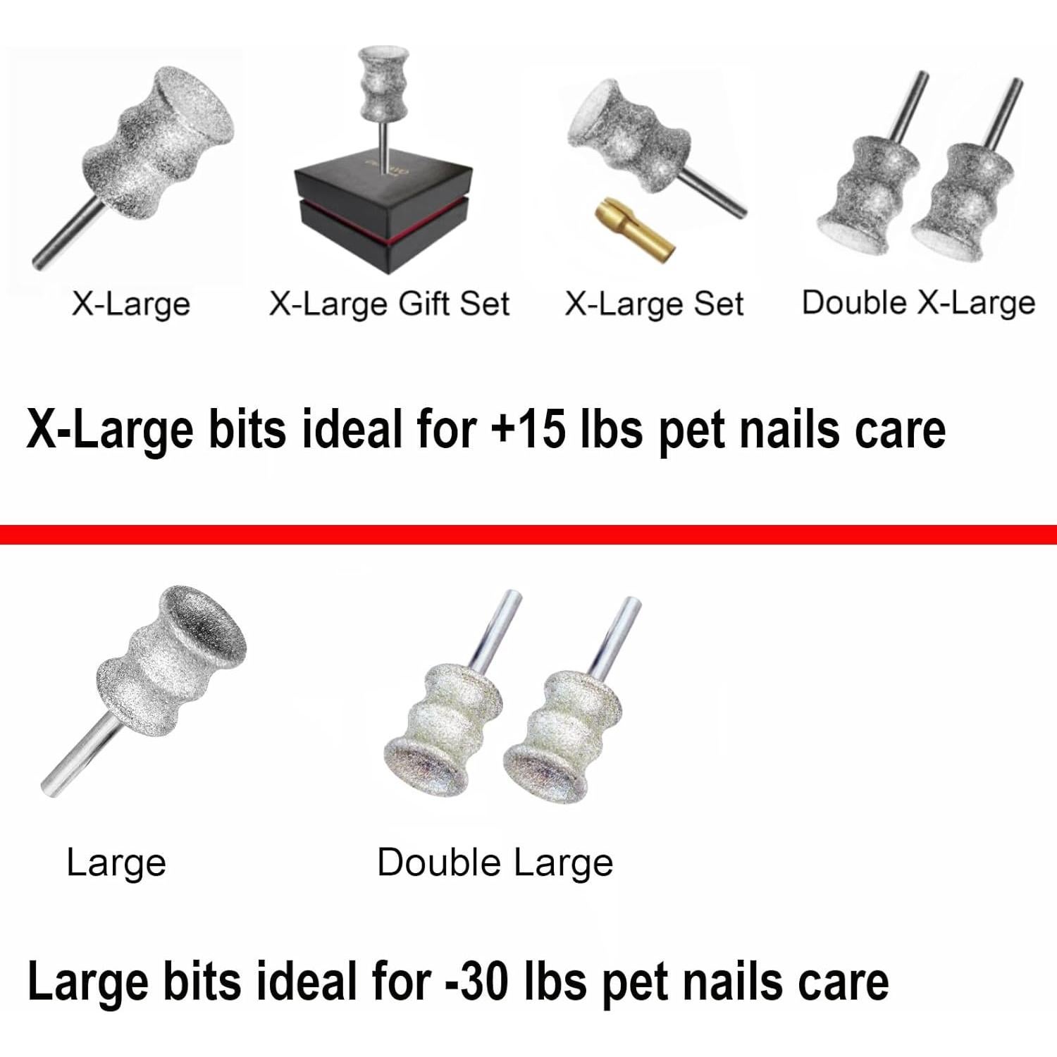 Puntas de Amoladora de Uñas Diamante OVATAVO 1/8" para Perros XL