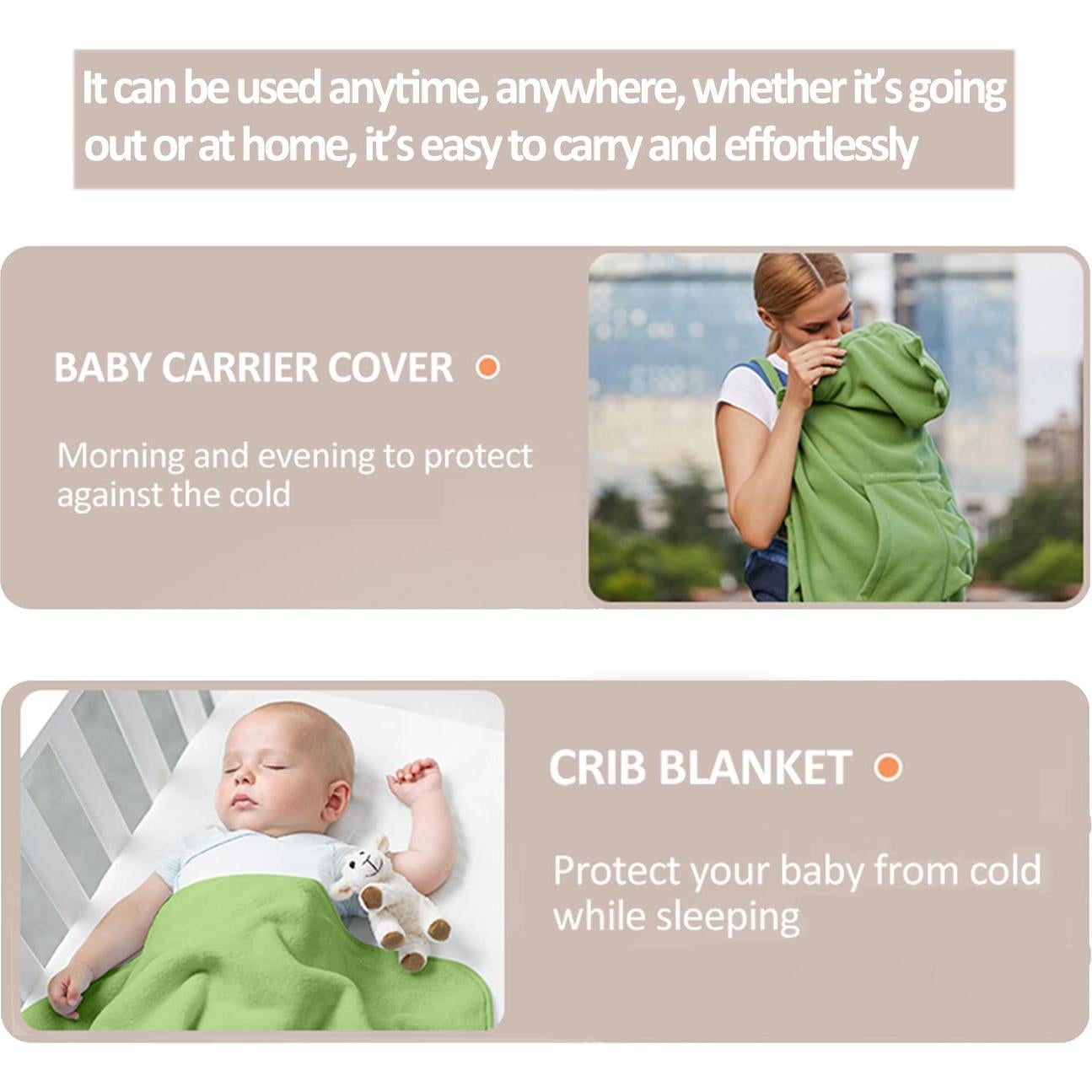 Cubierta de Portabebés Verde Algodón HG06 Suave y Cálida