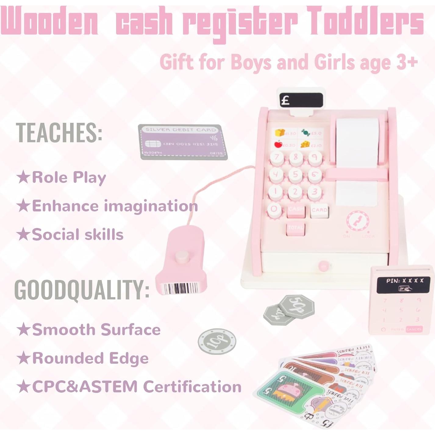 Registradora de Juguete de Madera WoodenEdu para Niños 3-8 Años