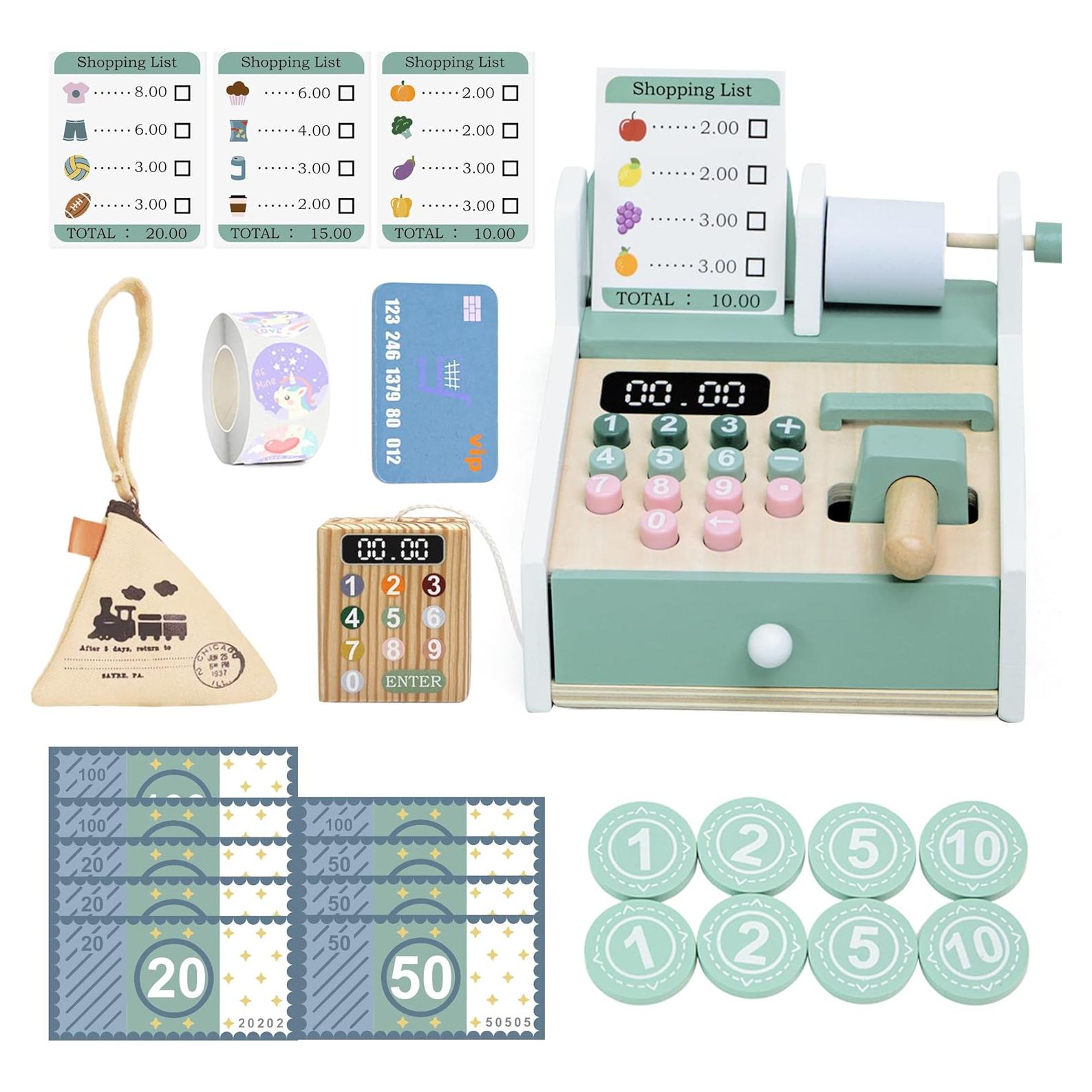 Registradora de Madera Masonbaby para Niños con Escáner y Monedas