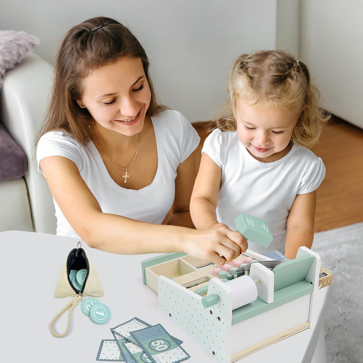 Registradora de Madera Masonbaby para Niños con Escáner y Monedas