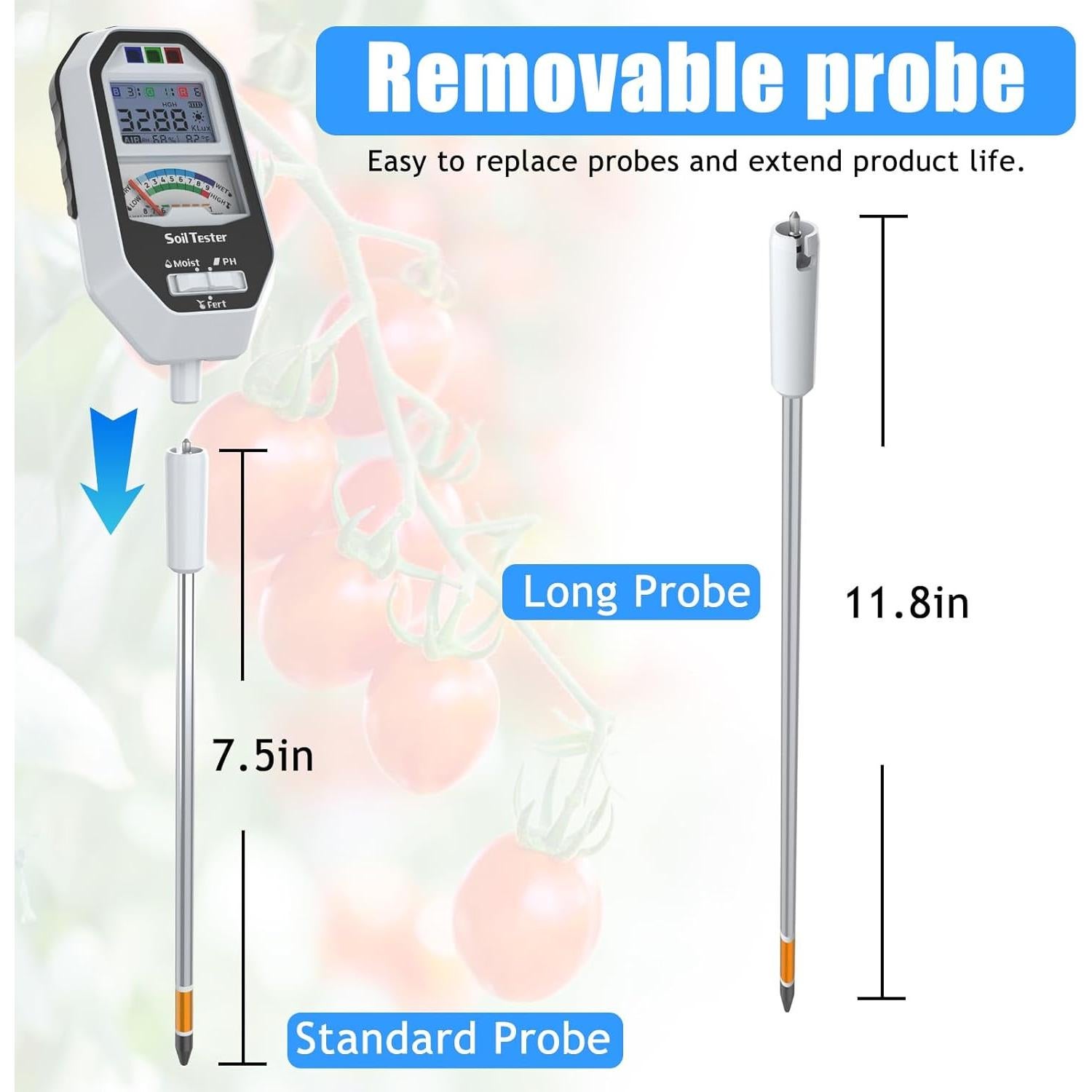 Medidor de Humedad del Suelo RYJNM S-90 con Sonda Larga 30 cm