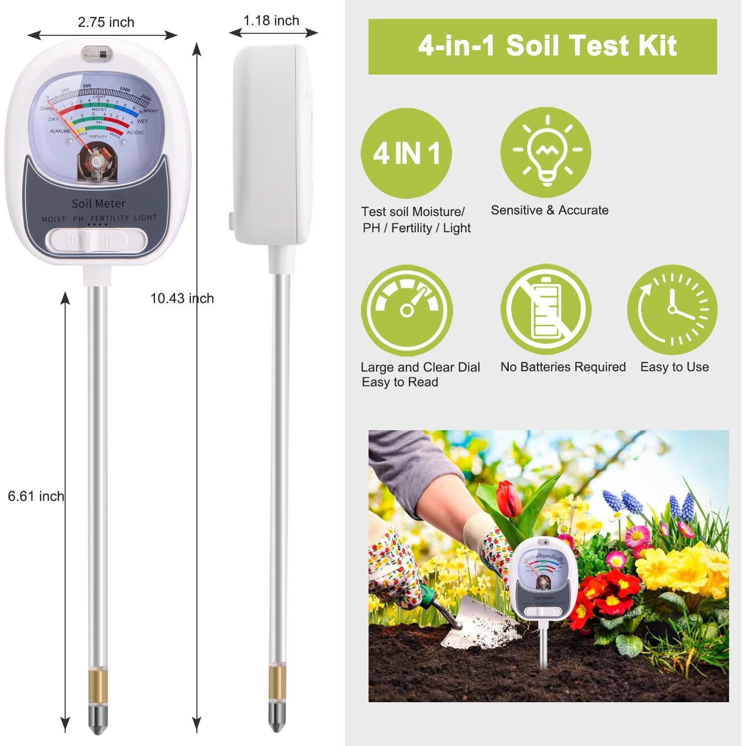 Kit de Prueba de Suelo 4-en-1 HSLGOVE - Medidor de pH, Humedad y Luz
