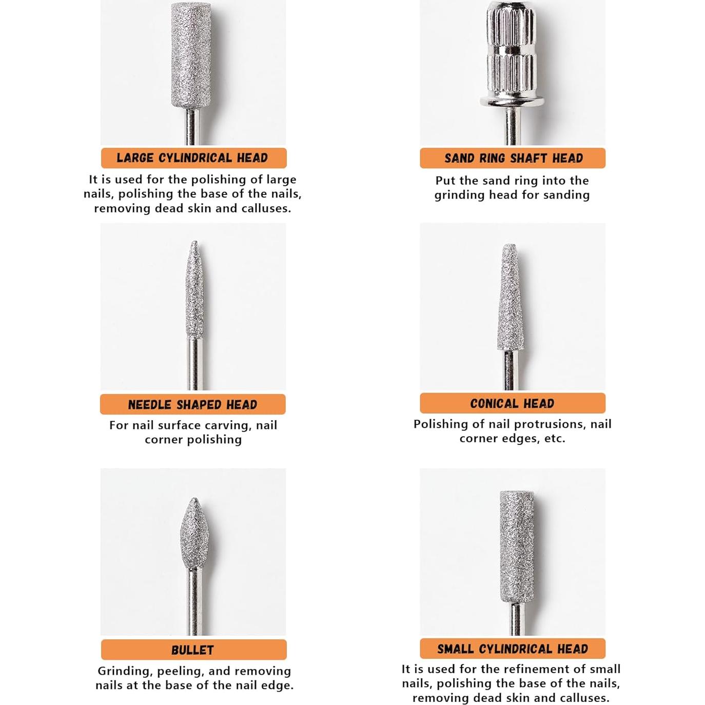 Juego de Brocas para Uñas Snmzlc US173 - 11 Piezas + 6 Bandas