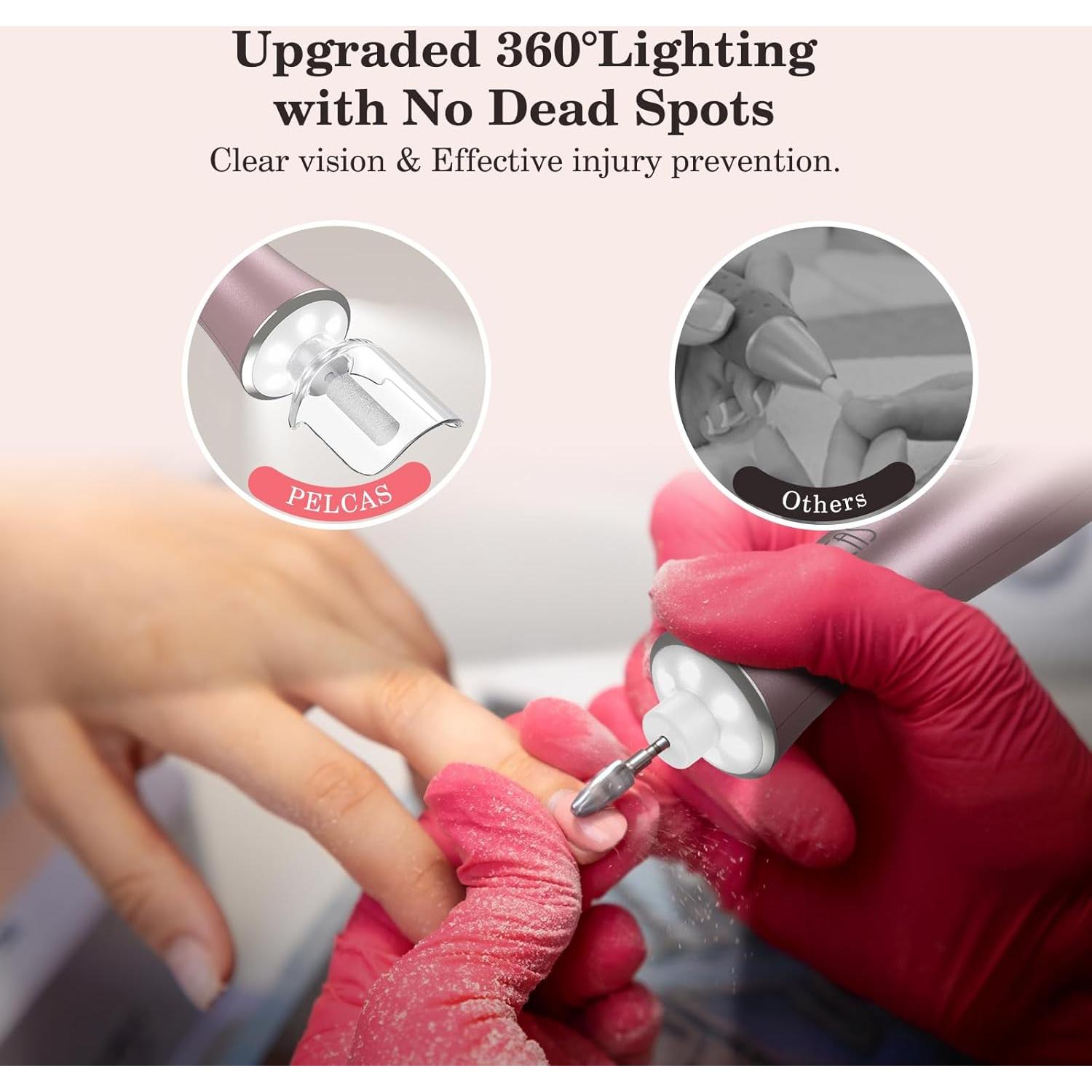 Lima de Uñas Eléctrica PELCAS Rosa, Inalámbrica 10 Velocidades