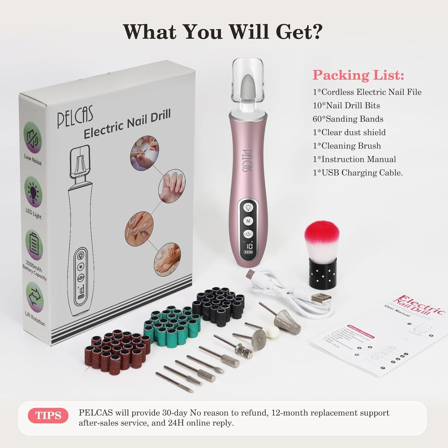 Lima de Uñas Eléctrica PELCAS Rosa, Inalámbrica 10 Velocidades