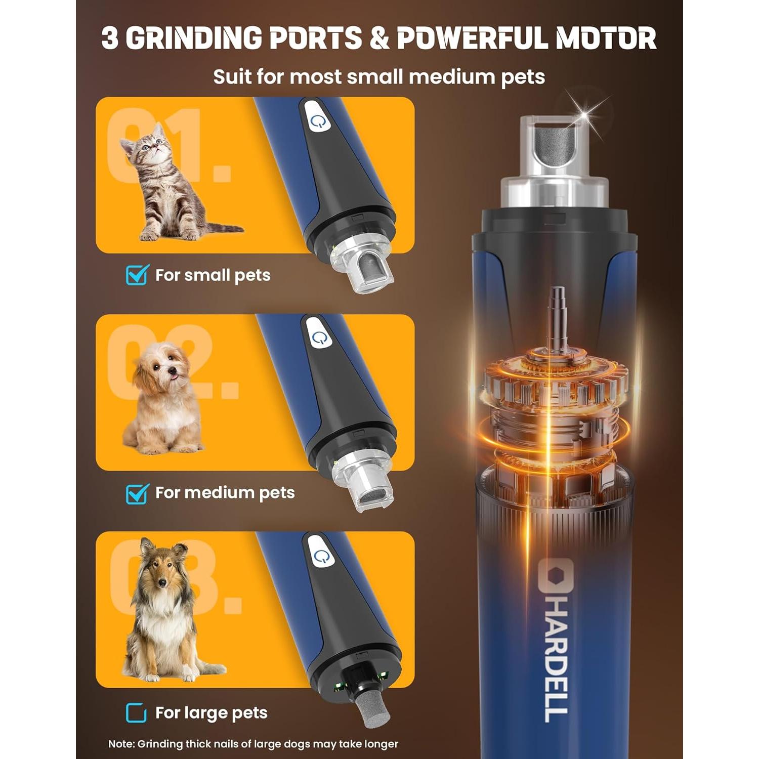 Molinillo de Uñas para Perros HARDELL Recargable USB 3 Puertos