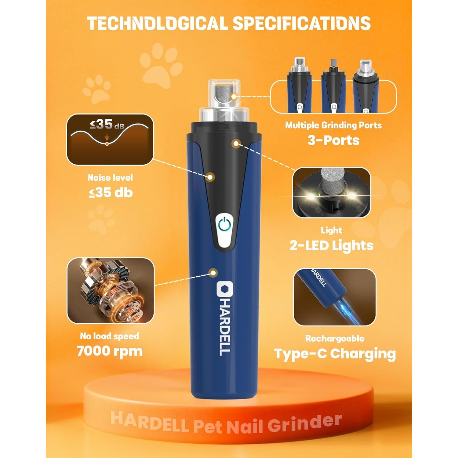 Molinillo de Uñas para Perros HARDELL Recargable USB 3 Puertos