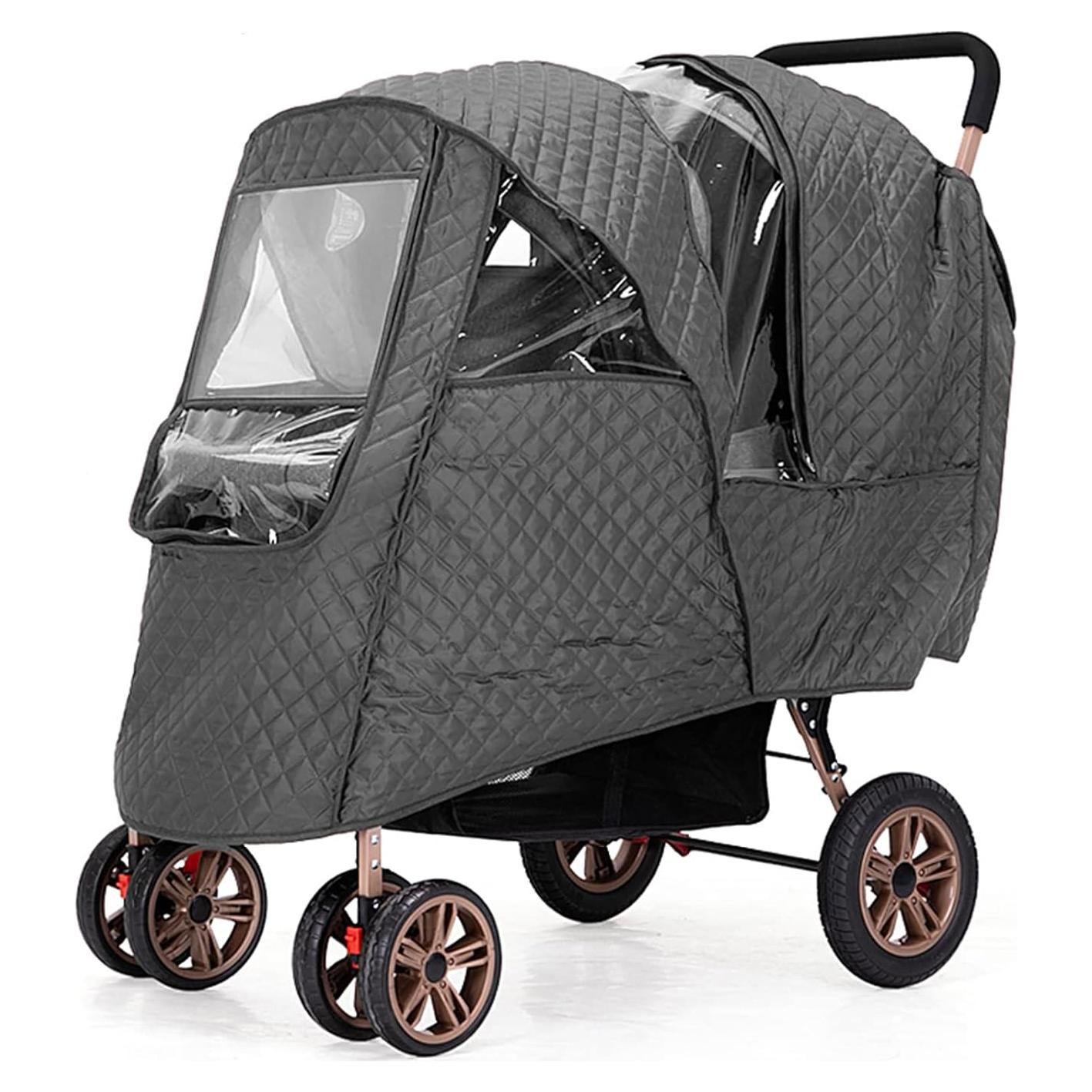 Cubierta de Lluvia y Viento para Cochecito Doble Gris