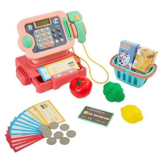 Caja Registradora de Juguete Hey Play Rosa con Sonidos y Accesorios