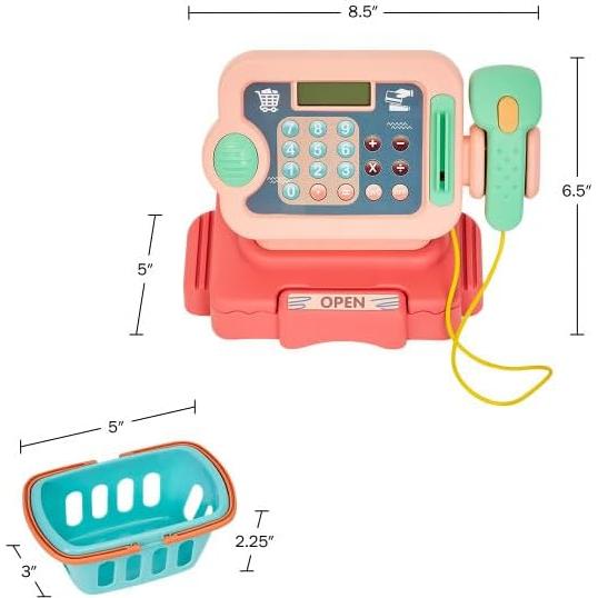 Caja Registradora de Juguete Hey Play Rosa con Sonidos y Accesorios
