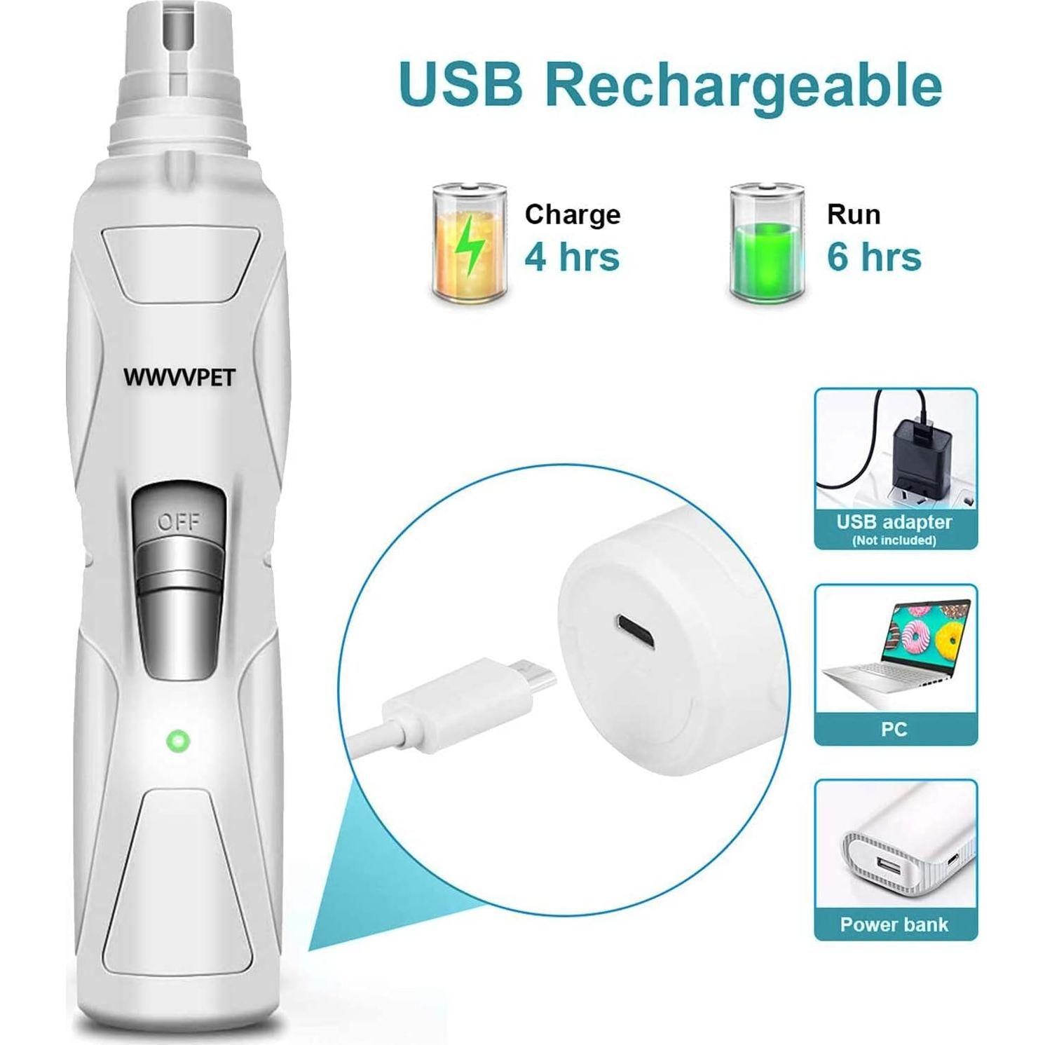 Lima de Uñas para Mascotas WWVVPET con Luz LED y 2 Cabezas