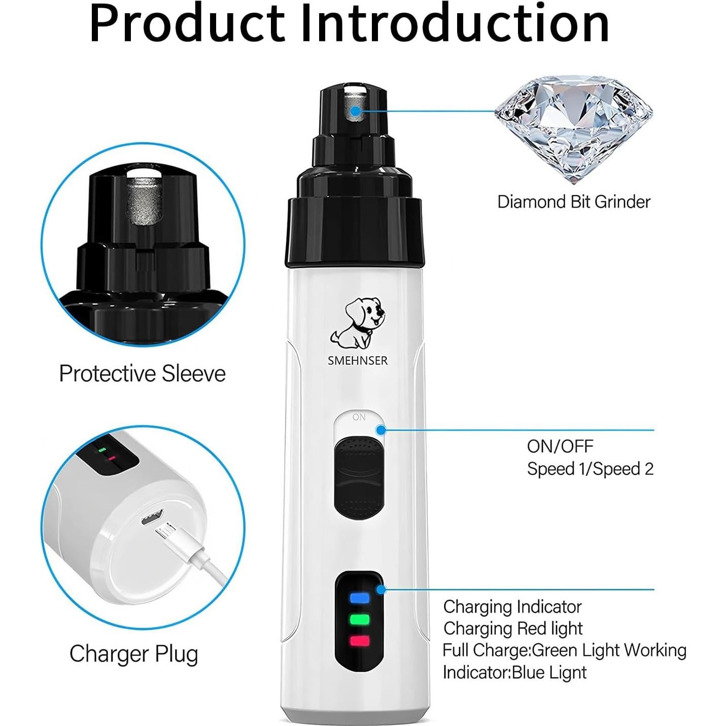 Mina de Uñas Eléctrica Genérico HY001 para Perros y Gatos