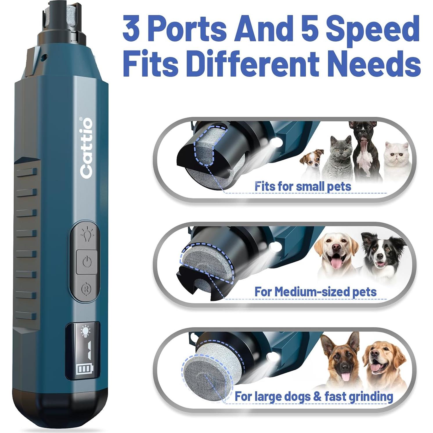 Cortador de Uñas Eléctrico Cattio para Perros y Gatos - Silencioso y Ergonómico