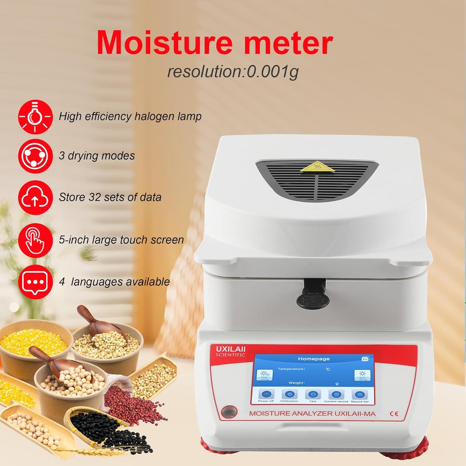 Analizador de Humedad UXILAII 110g 0.001g Pantalla Táctil