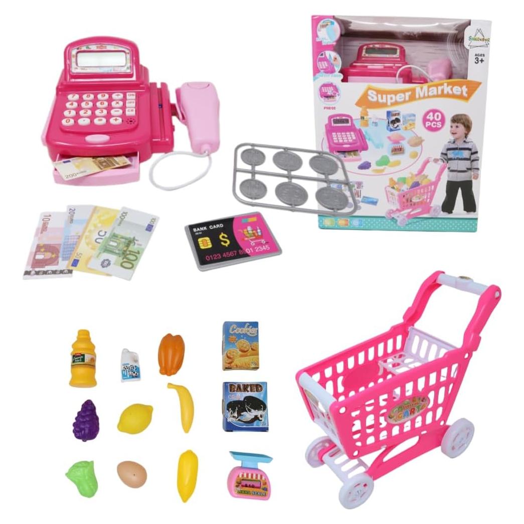 Juego de Carrito de Compras Rosa LLK Trading 40 Piezas